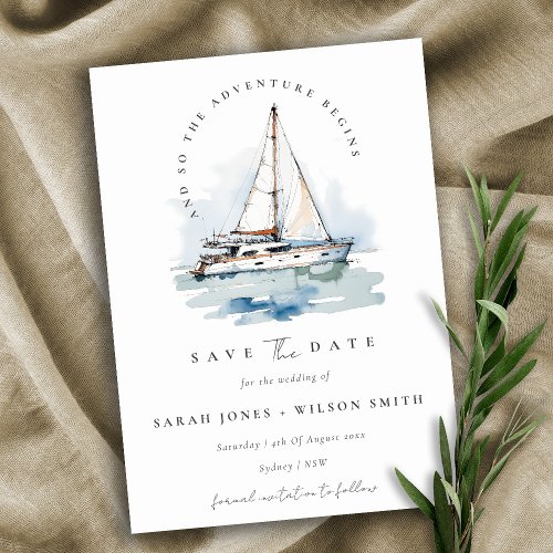 Elegant Dusky Sailboat Yacht Seascape Wedding  Save The Date