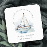 Elegant Dusky Sailboat Yacht Seascape Wedding  Square Paper Coaster<br><div class="desc">If you need any other matching product or customization,  kindly message via Zazzle.</div>