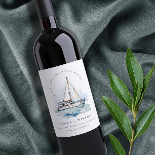 Elegant Dusky Sailboat Yacht Seascape Wedding Wine Label