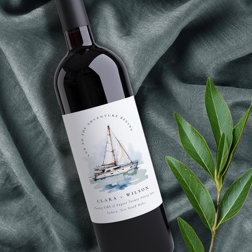 Elegant Dusky Sailboat Yacht Seascape Wedding  Wine Label