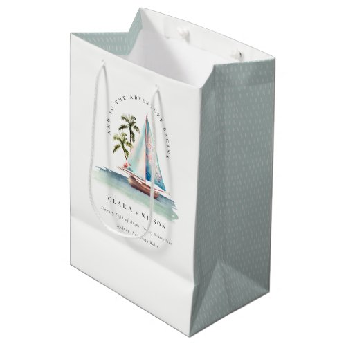 Elegant Dusky Teal Sailboat Palm Seascape Wedding  Medium Gift Bag