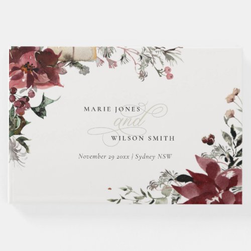 Elegant Dusky Warm Winter Festive Foliage Wedding Guest Book