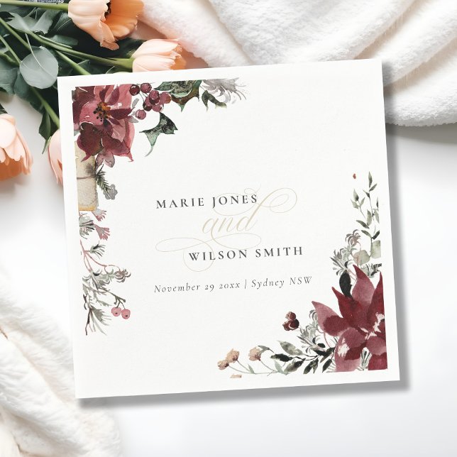 Elegant Dusky Warm Winter Festive Foliage Wedding Napkins (Creator Uploaded)