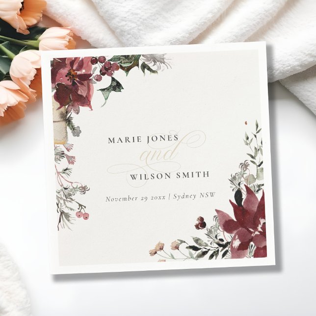 Elegant Dusky Warm Winter Festive Foliage Wedding Napkins (Creator Uploaded)