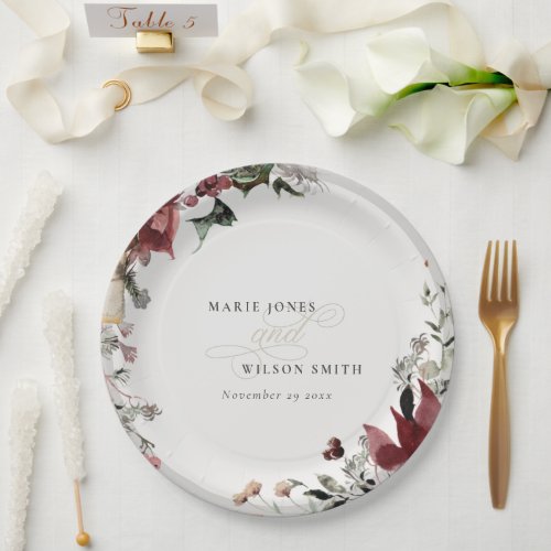 Elegant Dusky Warm Winter Festive Foliage Wedding Paper Plates