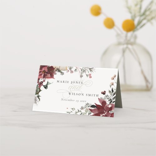 Elegant Dusky Warm Winter Festive Foliage Wedding  Place Card