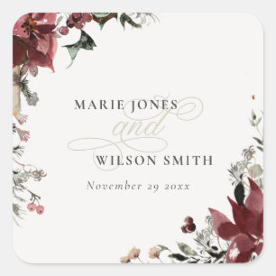 Elegant Dusky Warm Winter Festive Foliage Wedding Square Sticker