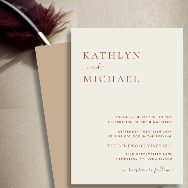 Elegant Dusty Beige Modern Typography Wedding Invitation (Creator Uploaded)
