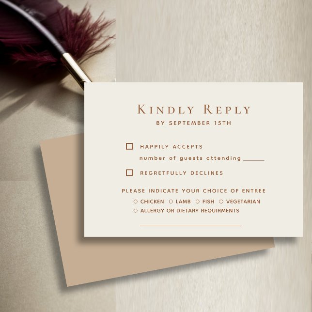 Elegant Dusty Beige Modern Typography Wedding RSVP Card (Creator Uploaded)