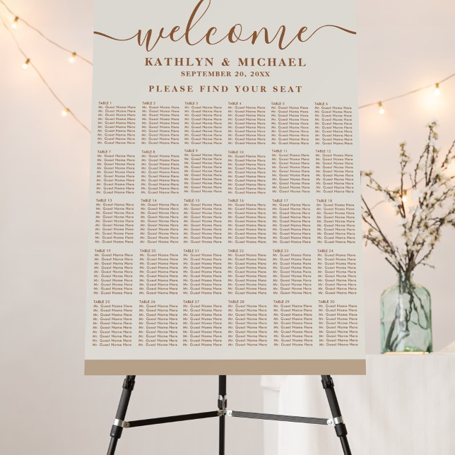 Elegant Dusty Beige Wedding 30 Table Seating Chart Foam Board (Creator Uploaded)