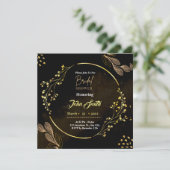 Elegant Dusty Black Gold Flower Bridal Shower Invitation (Standing Front)