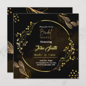 Elegant Dusty Black Gold Flower Bridal Shower Invitation (Front/Back)