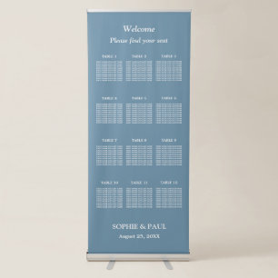 Elegant Dusty Blue 12 Table Wedding Seating Chart Retractable Banner