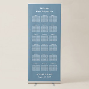 Elegant Dusty Blue 18 Table Wedding Seating Chart Retractable Banner