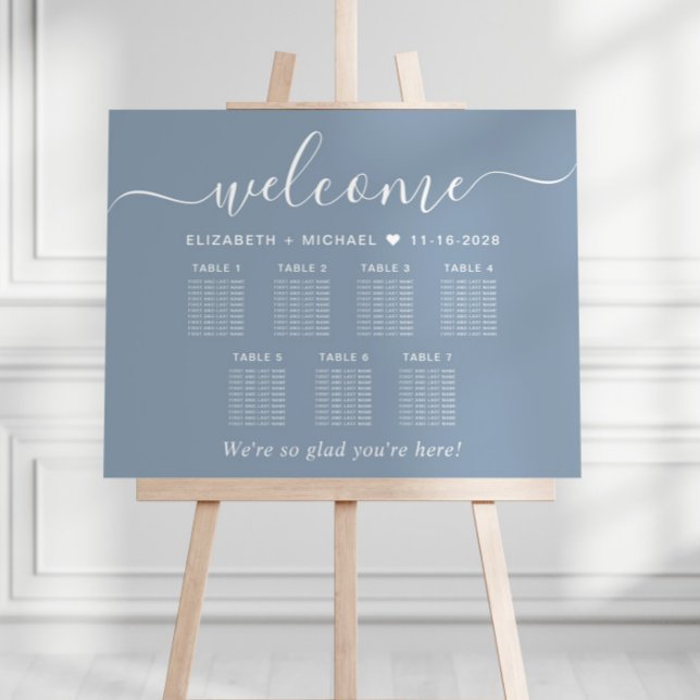 Elegant Dusty Blue 7 Table Wedding Seating Chart Foam Board (Creator Uploaded)