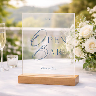 Elegant Dusty Blue Acrylic Open Bar Wedding Sign