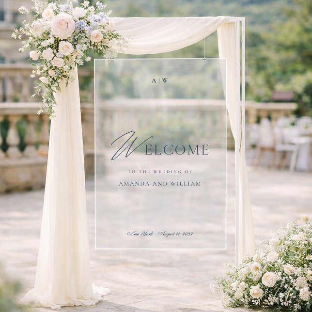 Elegant Dusty Blue Acrylic Wedding Welcome Sign (Creator Uploaded)