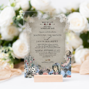 Elegant Dusty Blue Alice in Wonderland Wedding Acrylic Invitations
