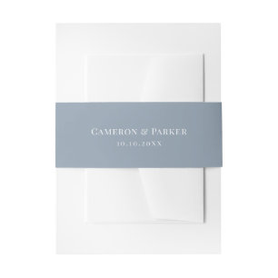 Elegant Dusty Blue All Caps Wedding Invitation Belly Band