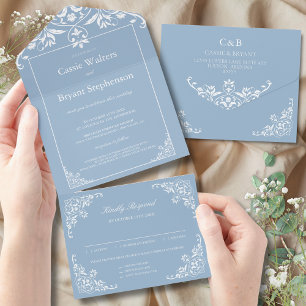 Elegant Dusty Blue All In One Wedding All In One Invitation