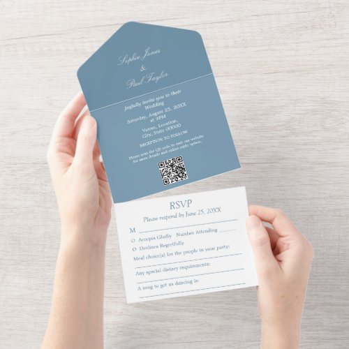 Elegant Dusty Blue All in One Wedding Invite