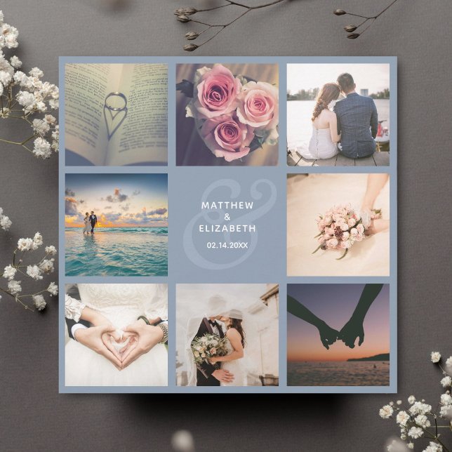 Elegant Dusty Blue Ampersand Photo Collage Wedding Save The Date (Creator Uploaded)