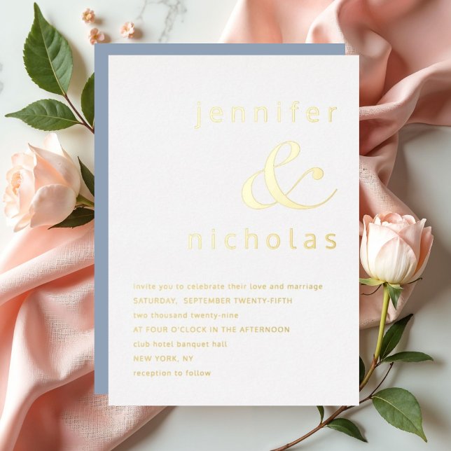 Elegant Dusty Blue Ampersand Wedding Gold Foil Invitation (Elegant Dusty Blue Ampersand Wedding Gold Foil Invitation)