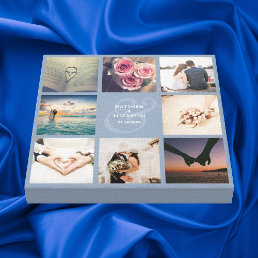 Elegant Dusty Blue Ampersand Wedding Photo Collage Canvas Print