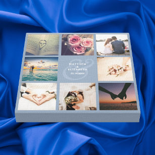 Elegant Dusty Blue Ampersand Wedding Photo Collage Canvas Print
