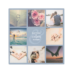 Elegant Dusty Blue Ampersand Wedding Photo Collage Metal Print