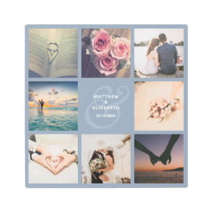 Elegant Dusty Blue Ampersand Wedding Photo Collage Metal Print