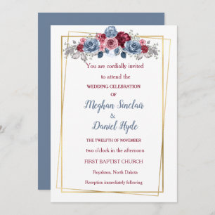 Elegant Dusty Blue and Burgundy Wedding Invitation