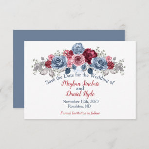 Elegant Dusty Blue and Burgundy Wedding Save The Date