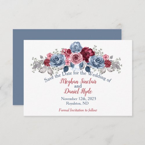 Elegant Dusty Blue and Burgundy Wedding  Save The Date