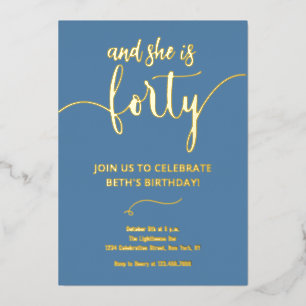 Elegant  Dusty Blue and Gold 40 BIRTHDAY CARD