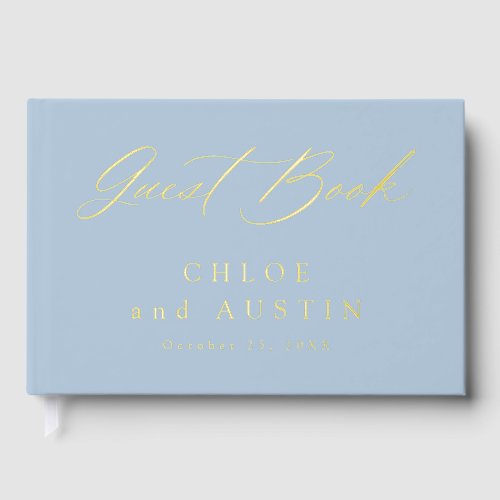 Elegant Dusty Blue and Gold Calligraphy Wedding