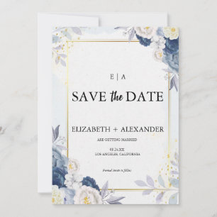 Elegant Dusty Blue and Gold Floral Wedding Save The Date