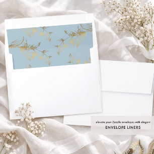 Elegant Dusty Blue and Gold Foil Hand-drawn Floral Envelope Liner