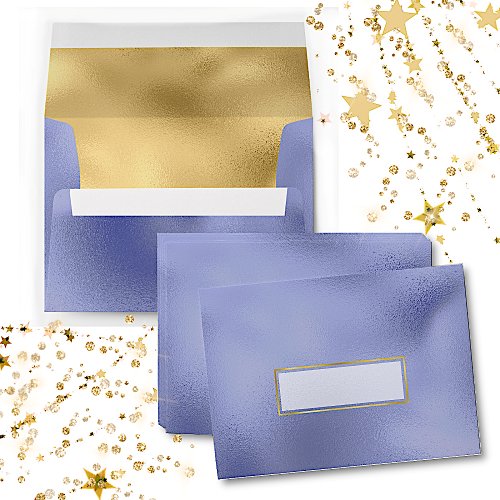 Elegant Dusty Blue and Gold Foil Look Envelope