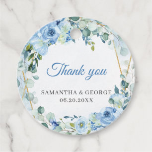 Elegant Dusty Blue and Gold frame Floral wedding Favor Tags