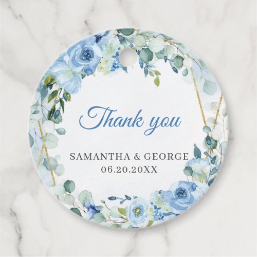 Elegant Dusty Blue and Gold frame Floral wedding Favor Tags