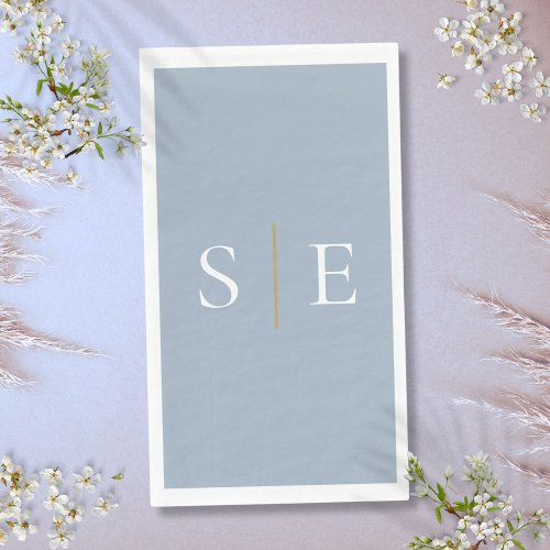 Elegant Dusty Blue And Gold Monogram Minimalist  Paper Guest Towels