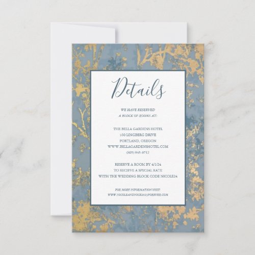 Elegant Dusty Blue and Gold Wedding Details Card