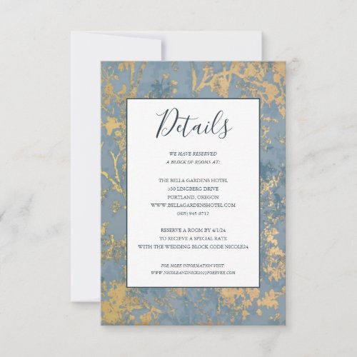 Elegant Dusty Blue and Gold Wedding Details Card