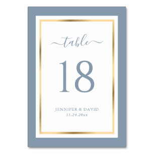 Elegant Dusty Blue and Gold Wedding Table Number