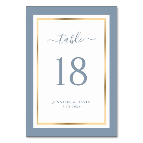 Elegant Dusty Blue and Gold Wedding Table Number