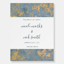 Elegant Dusty Blue and Gold Wedding Welcome Sign