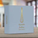 Elegant Dusty Blue And Gold Whisk Recipe Script 3 Ring Binder<br><div class="desc">An elegant recipe binder featuring a chic gold whisk on a stylish dusty blue background with your personalized name and title set in modern gold typography. Designed by Thisisnotme©</div>