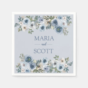 Elegant Dusty Blue And Grey Floral Wedding Napkins