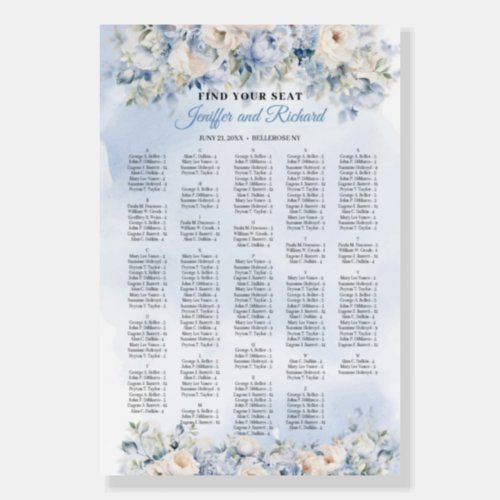 Elegant Dusty Blue and Ivory Flowers Alphabetical  Foam Board